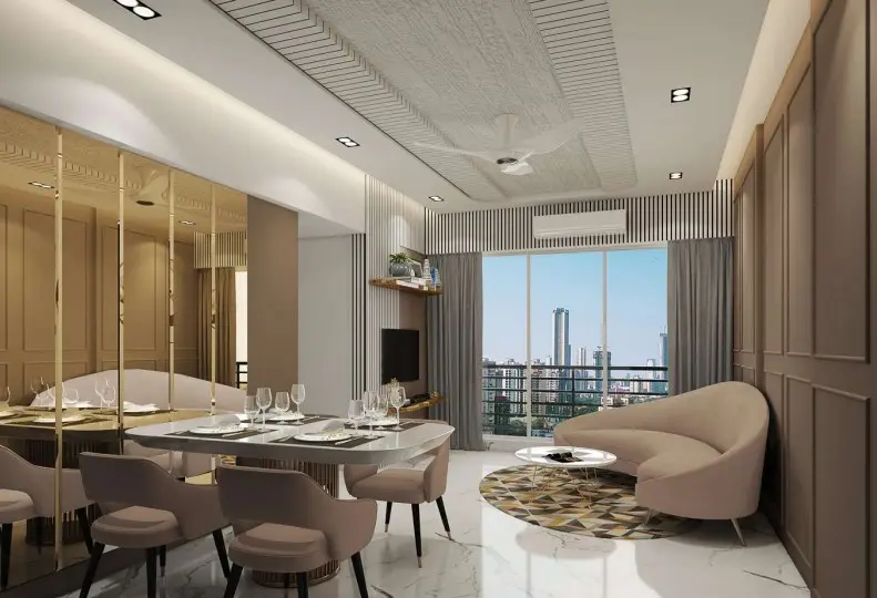 Living and dining area render