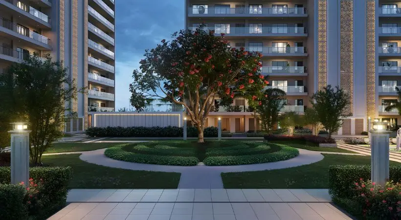 Landscaped podium walkway render
